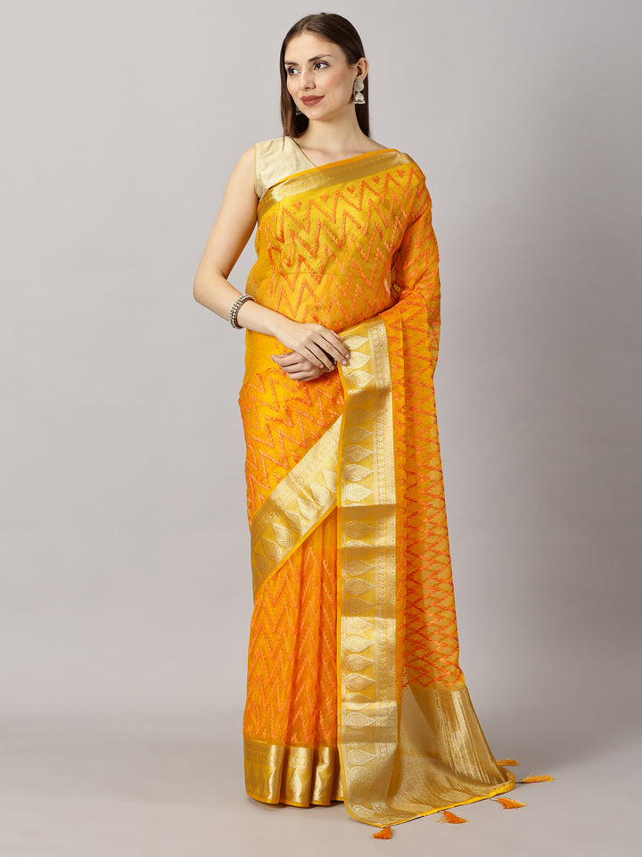 Aarohi  - Organza Yellow Zari Embroidered Saree