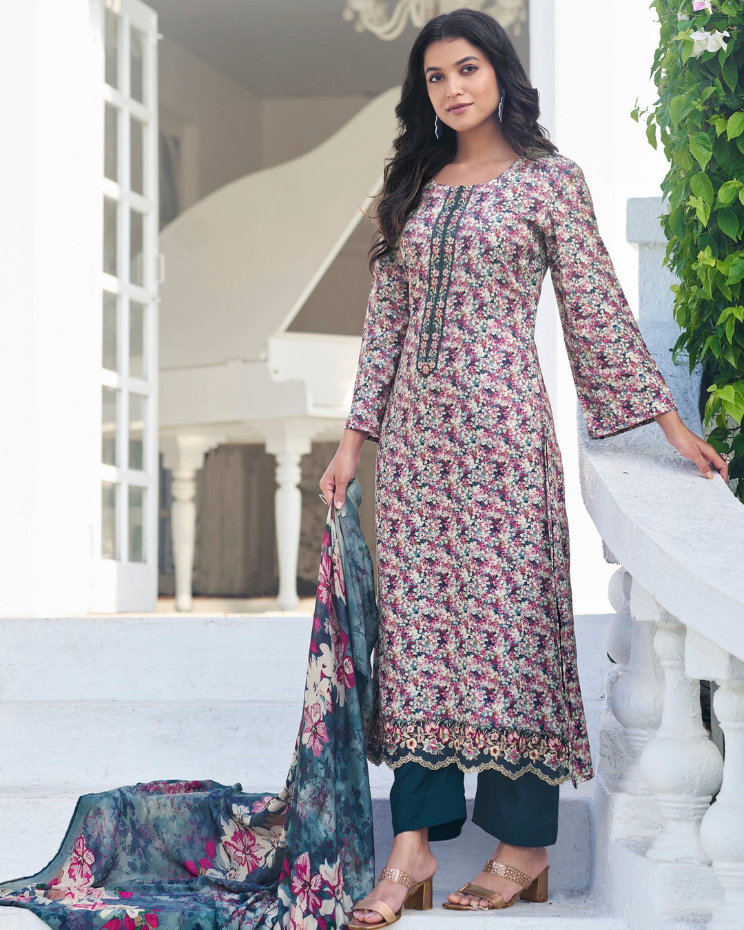 2781 - Printed Cotton Embroidered Suit With Muslin Duppatta