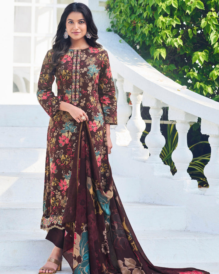 2782 - Printed Cotton Embroidered Suit With Muslin Duppatta
