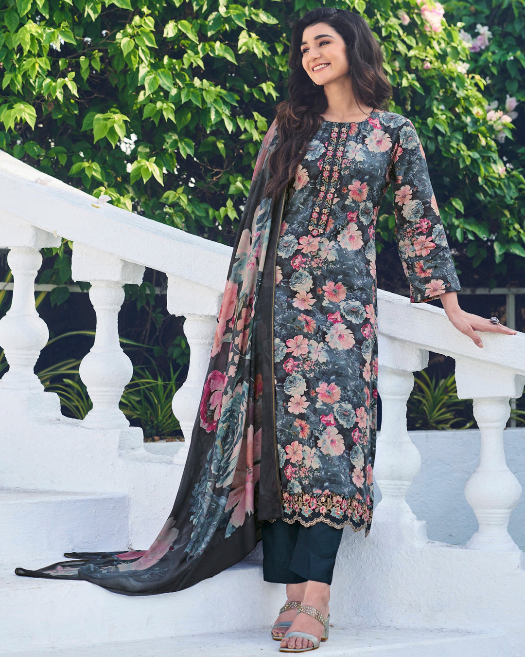 2783 - Printed Cotton Embroidered Suit With Muslin Duppatta