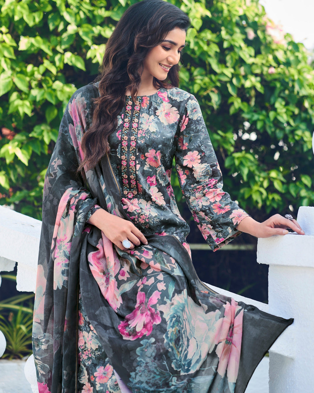 2783 - Printed Cotton Embroidered Suit With Muslin Duppatta