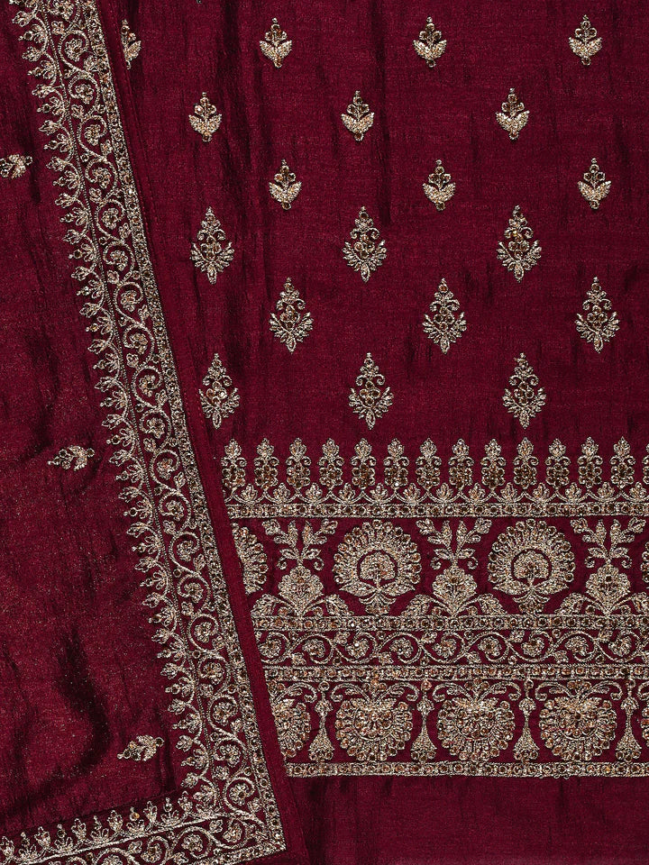 Fazals Maroon Oak Embroidered Unstitched Silk Salwar Suit
