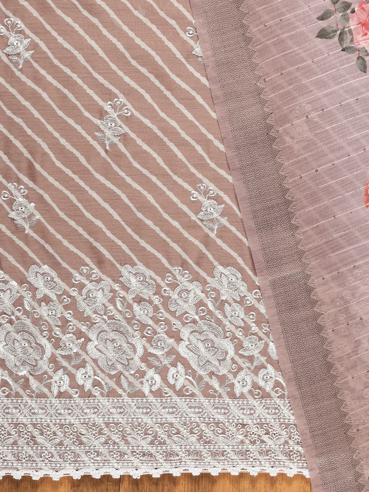 Fazals Peach Embroidered Unstitched Chanderi Cotton Salwar Suit