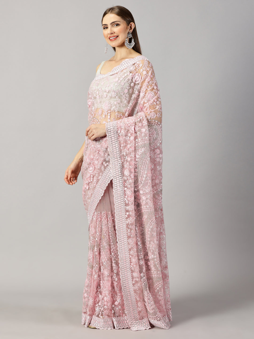 Myra - Net Sequence Work Embroidered Saree