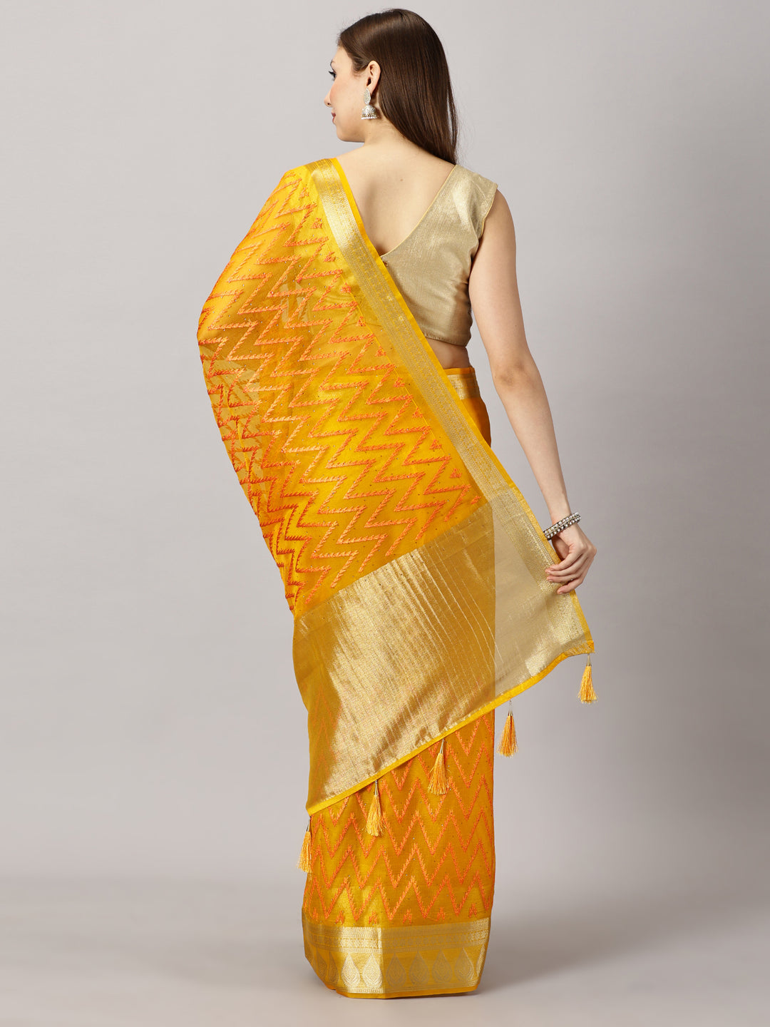 Aarohi  - Organza Yellow Zari Embroidered Saree