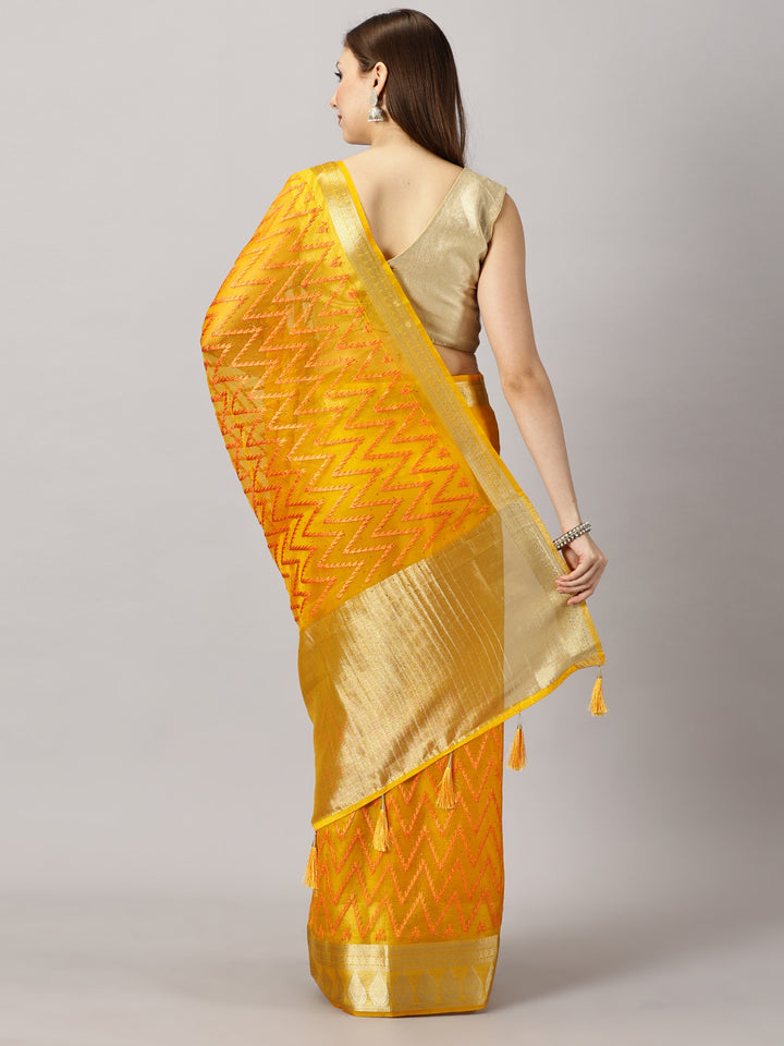 Aarohi  - Organza Yellow Zari Embroidered Saree