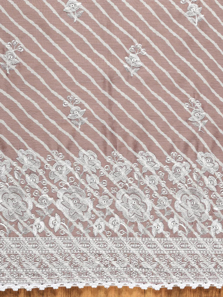 Fazals Peach Embroidered Unstitched Chanderi Cotton Salwar Suit