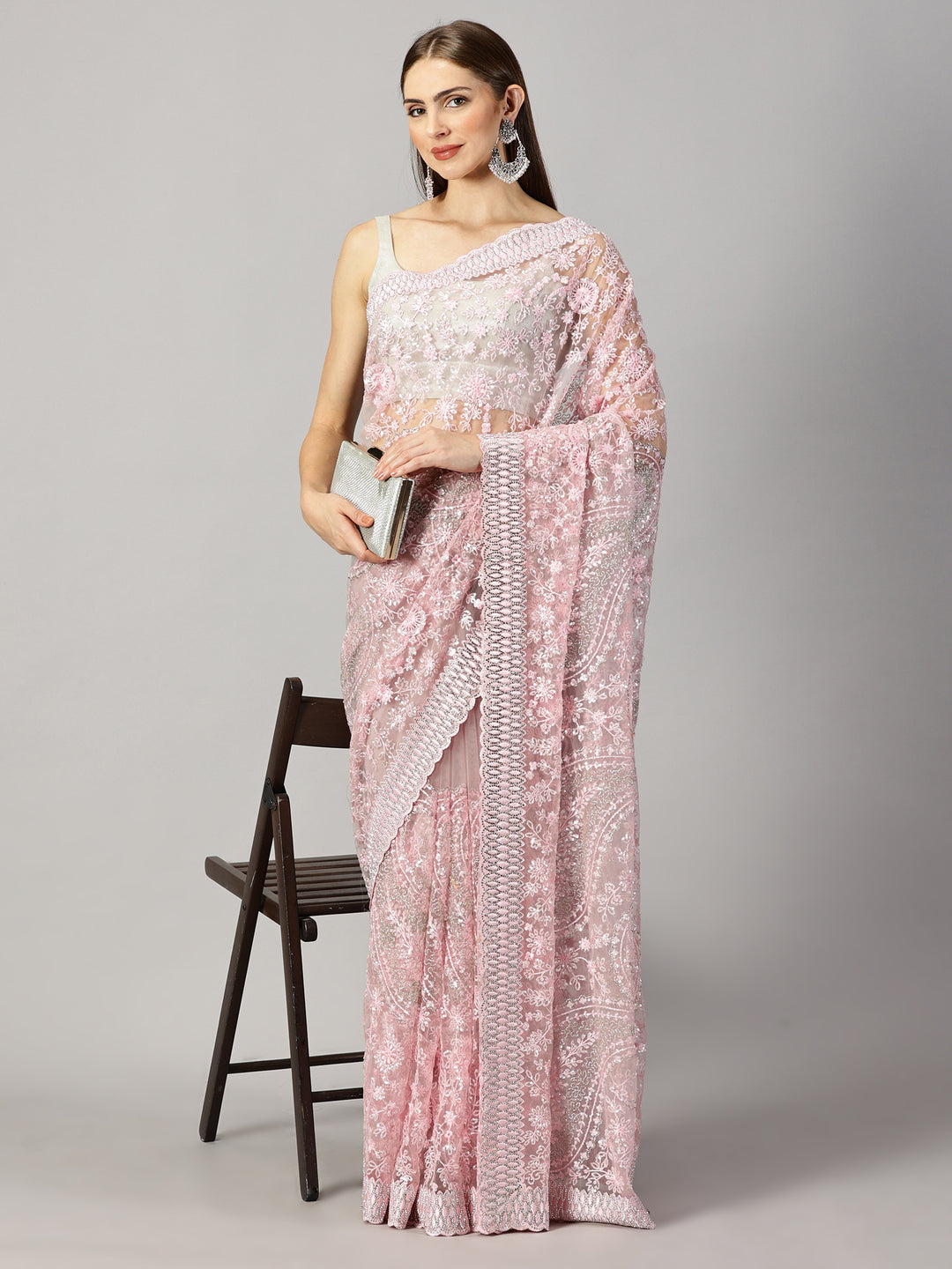 Myra - Net Sequence Work Embroidered Saree