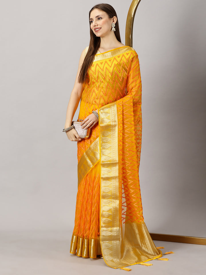 Aarohi  - Organza Yellow Zari Embroidered Saree