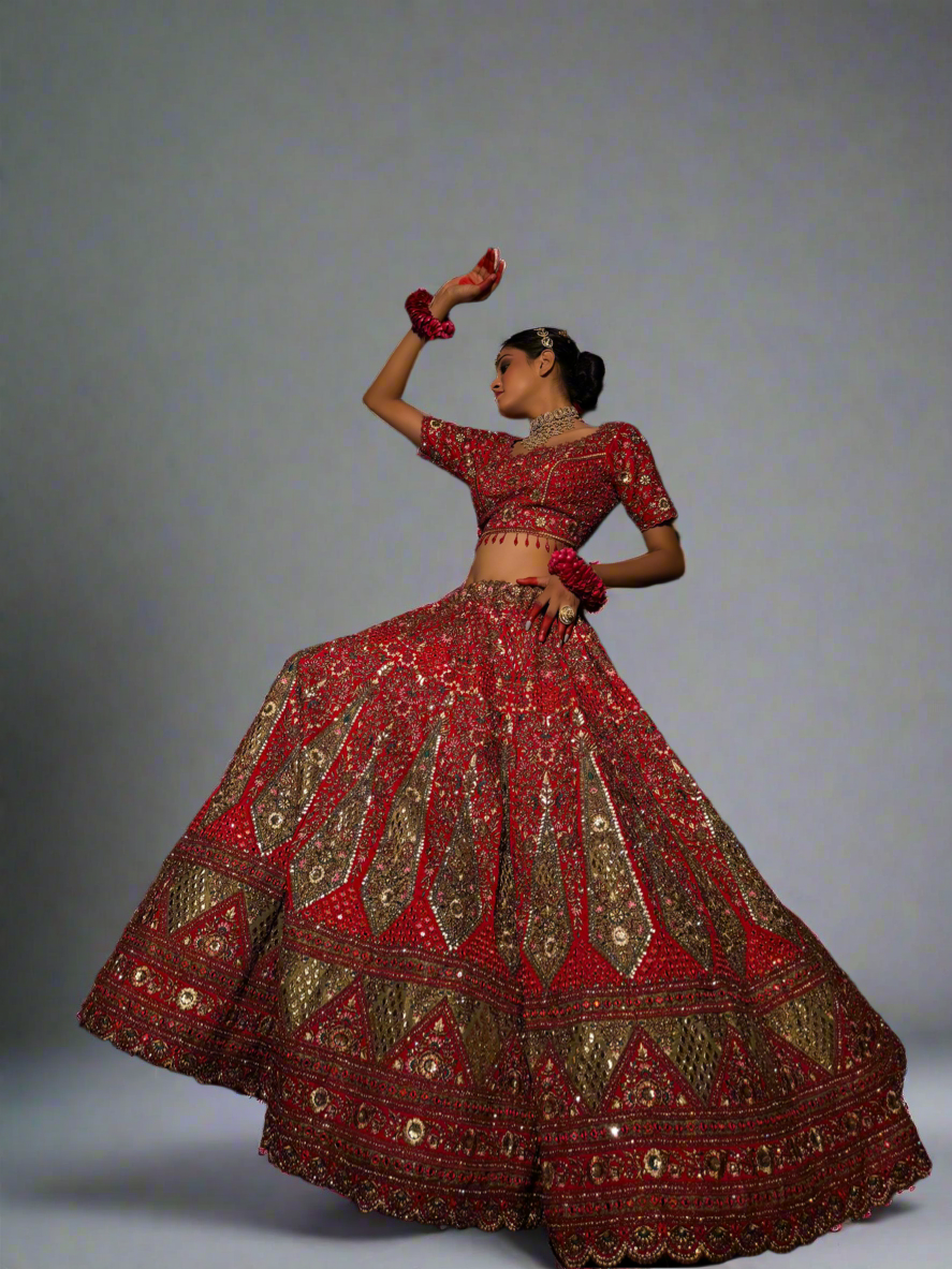 Red Zariwork Silk Bridal Lehenga Semi Stitched