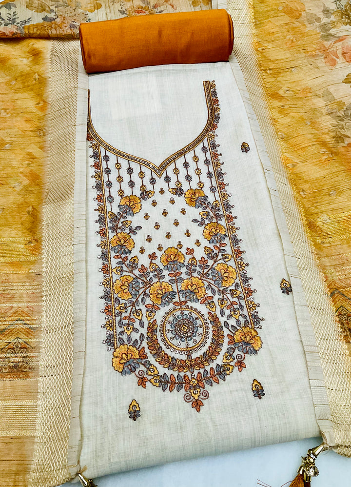 Chanderi Embroidered Unstitched Suit - 45333