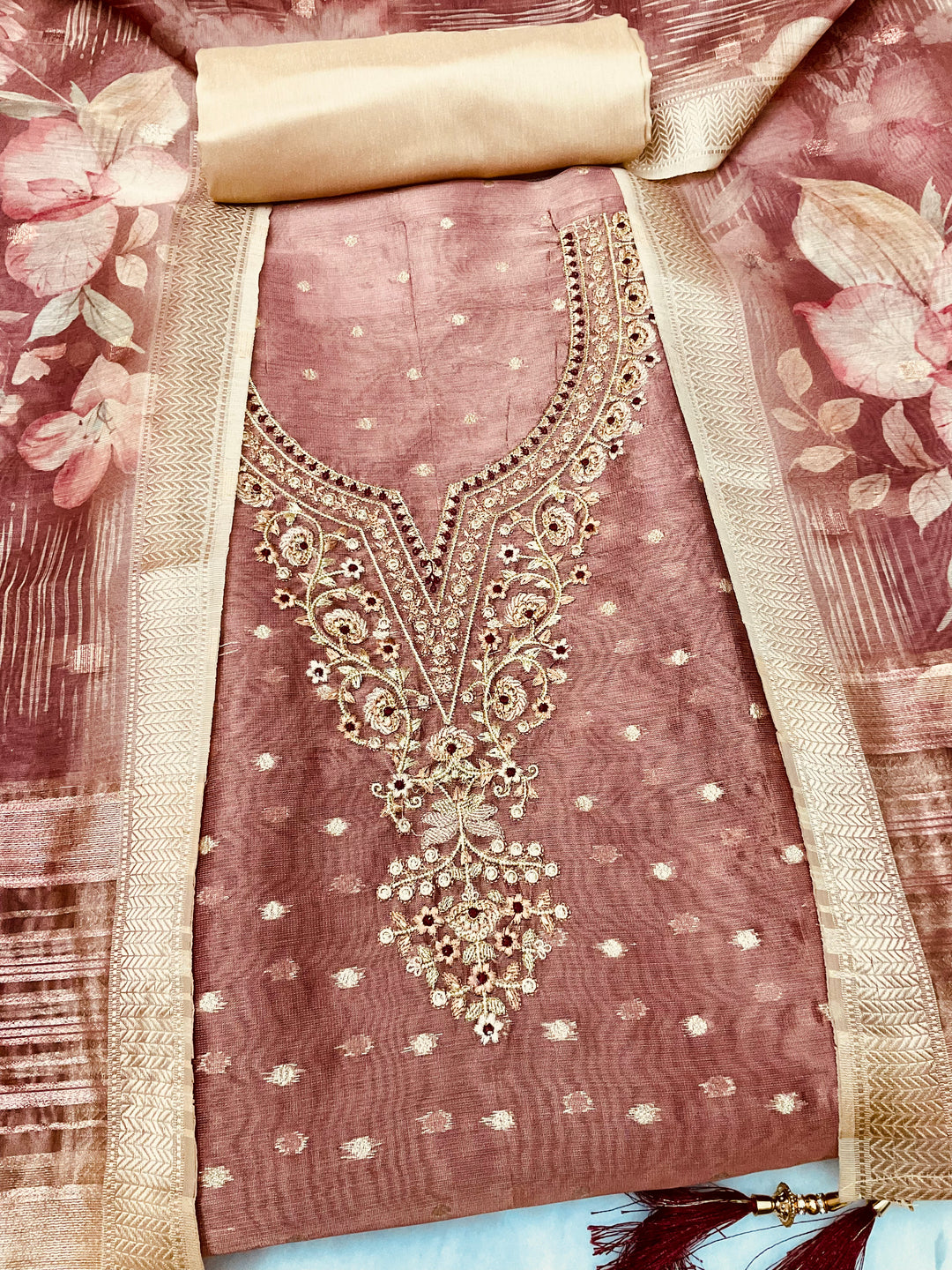 Woven Chanderi Silk Unstitched Suit - 45337