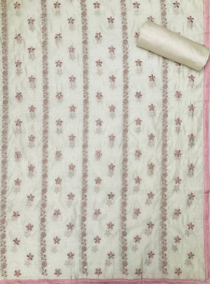 Chanderi Embroidered Unstitched Salwar Suit - 45341