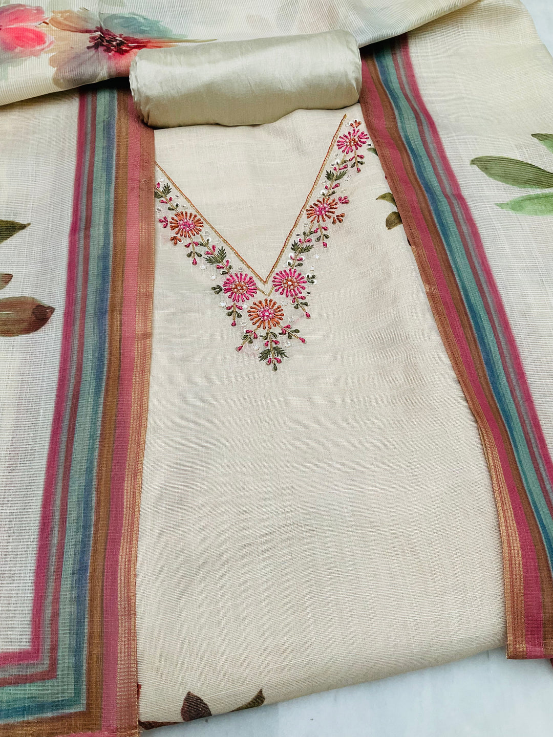 Cotton Embroidered Unstiched Suit - 45326