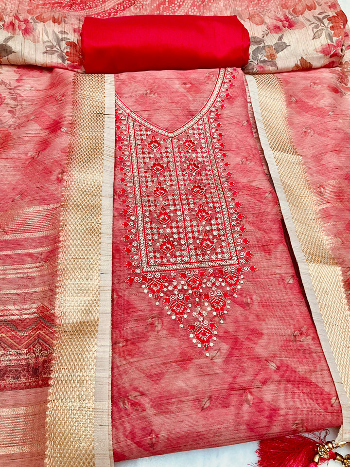Chanderi Embroidered Unstitched Suit - 45331