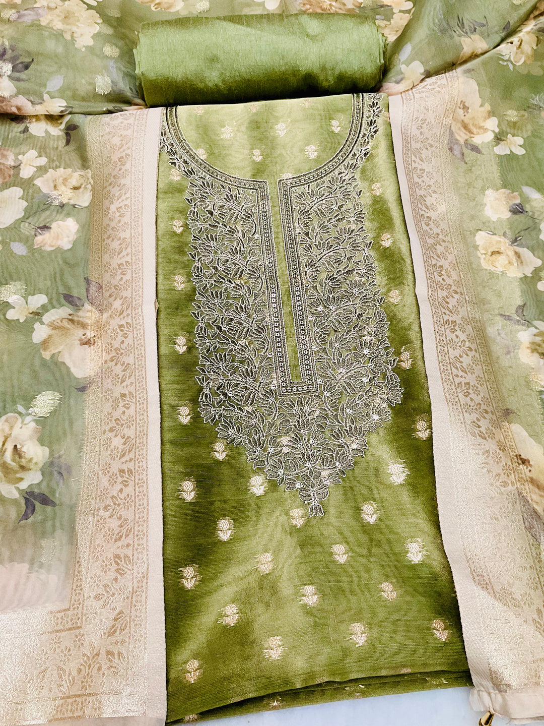 Woven Chanderi Embroidered Unstitched Suit - 45332