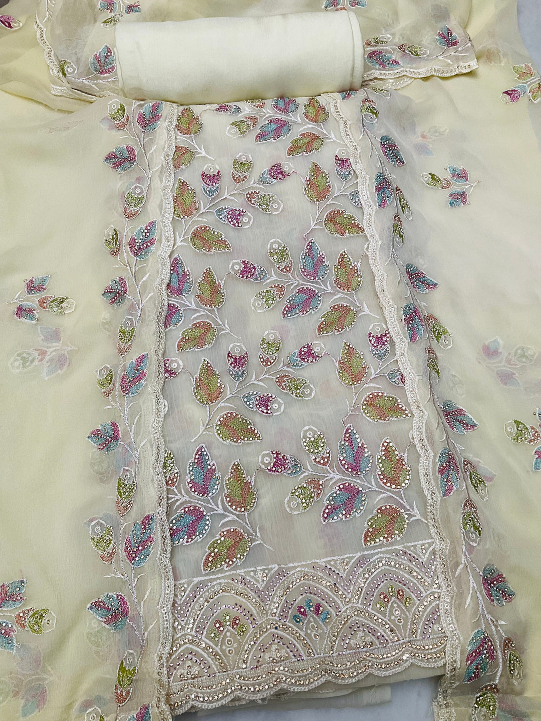 Chiffon Embroidered Unstitched Salwar Suit - 45350