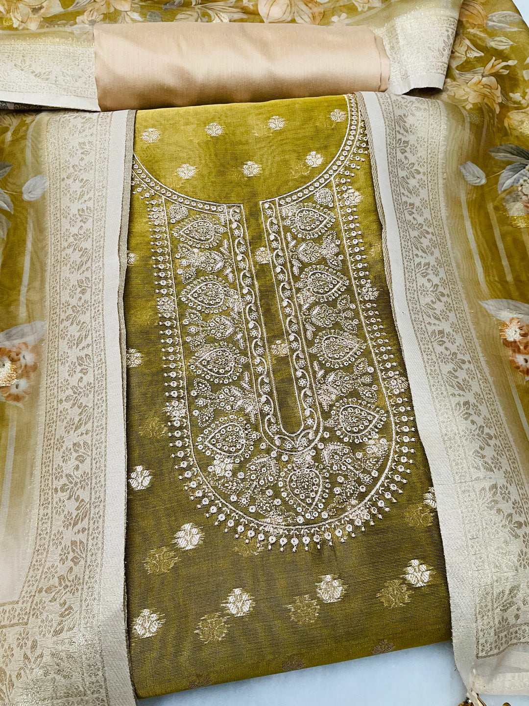 Woven Chanderi Unstitched Salwar Suit - 45342