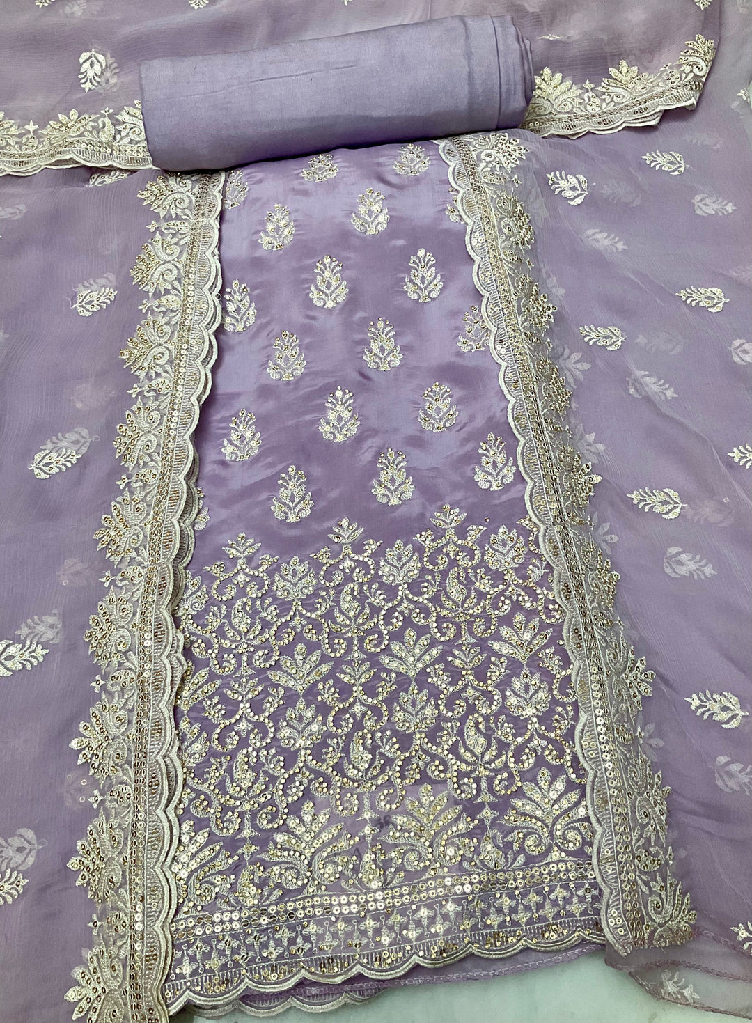 Upada Silk Embroidered Unstitched Salwar Suit - 45346