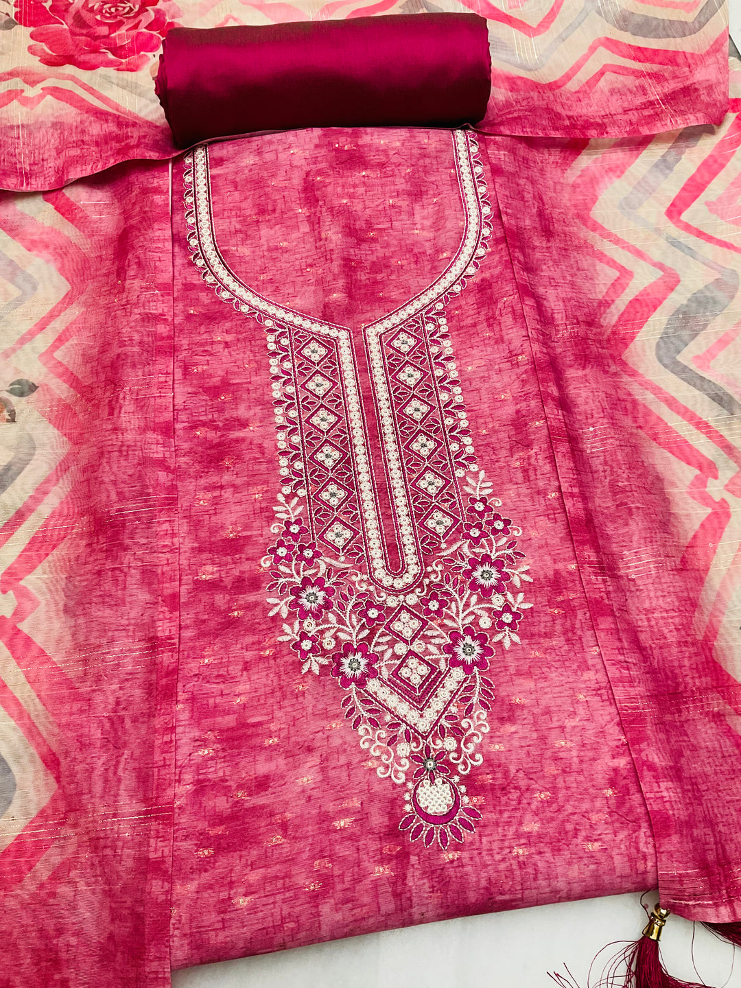 Chanderi Silk Embroidered Unstiched Suit -46922