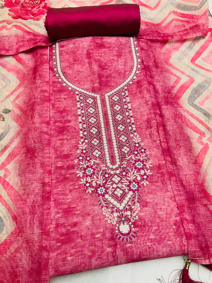Chanderi Silk Embroidered Unstiched Suit -46922