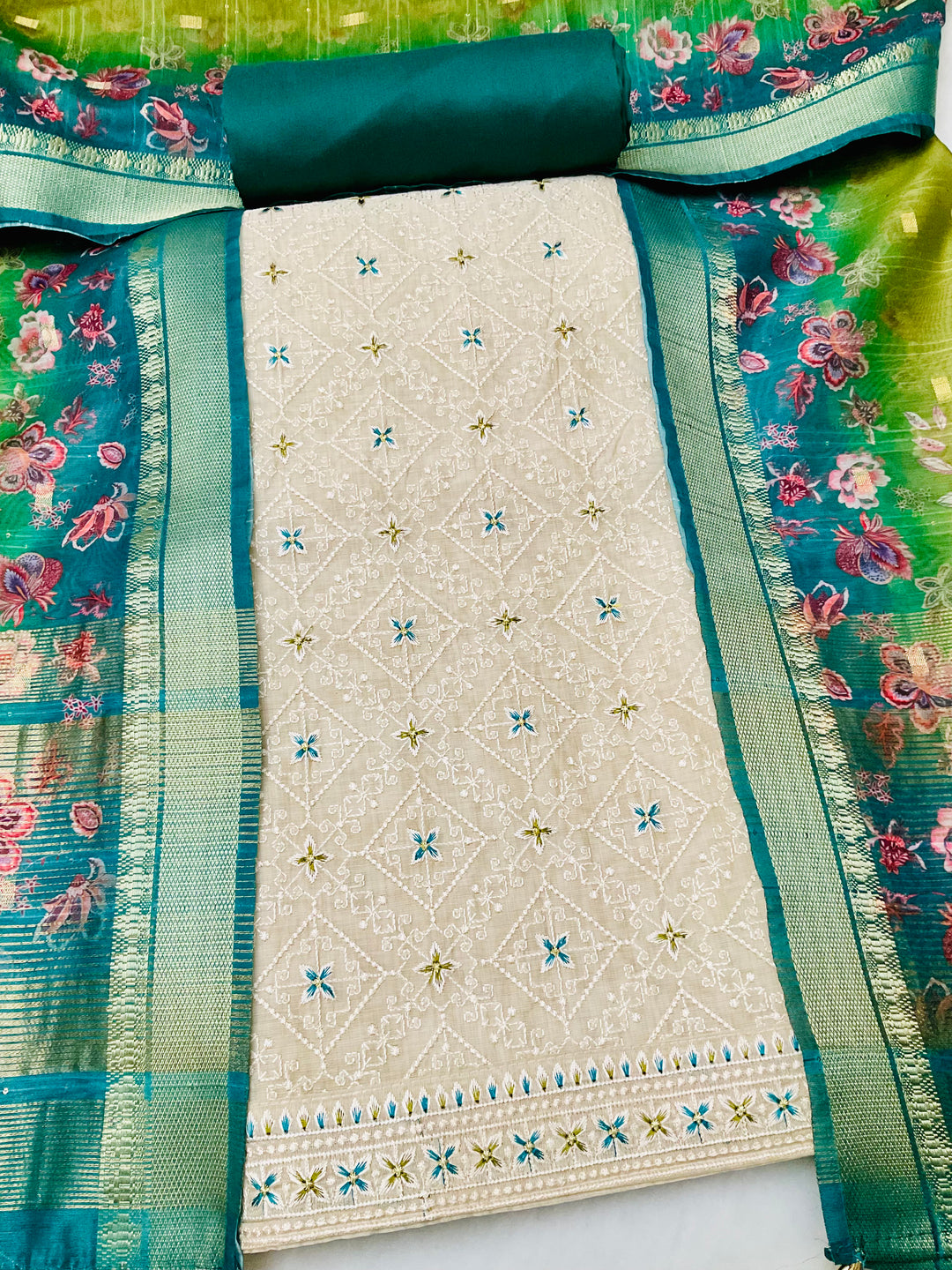 Chanderi Silk Embroidered Unstiched Suit -46923