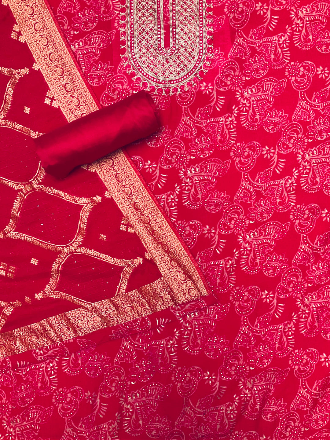 Chanderi Silk Embroidered Unstiched Suit -46928