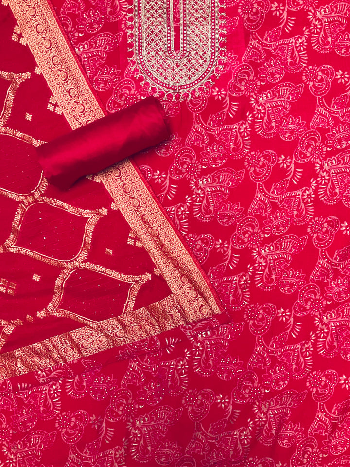 Chanderi Silk Embroidered Unstiched Suit -46928