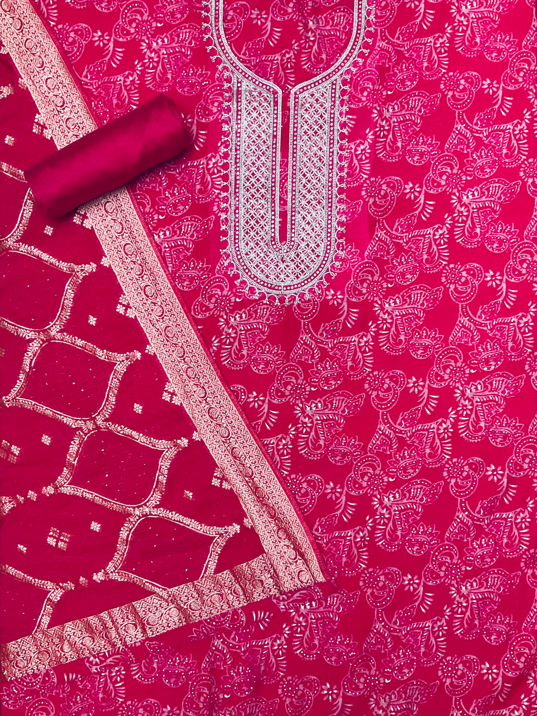 Chanderi Silk Embroidered Unstiched Suit -46928