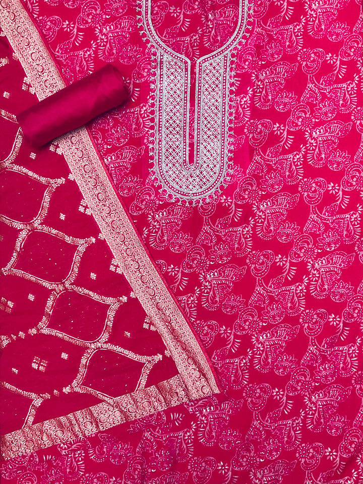 Chanderi Silk Embroidered Unstiched Suit -46928