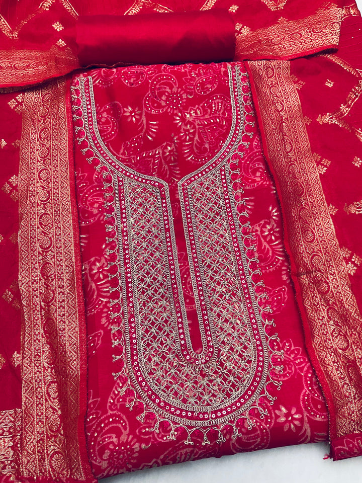 Chanderi Silk Embroidered Unstiched Suit -46928