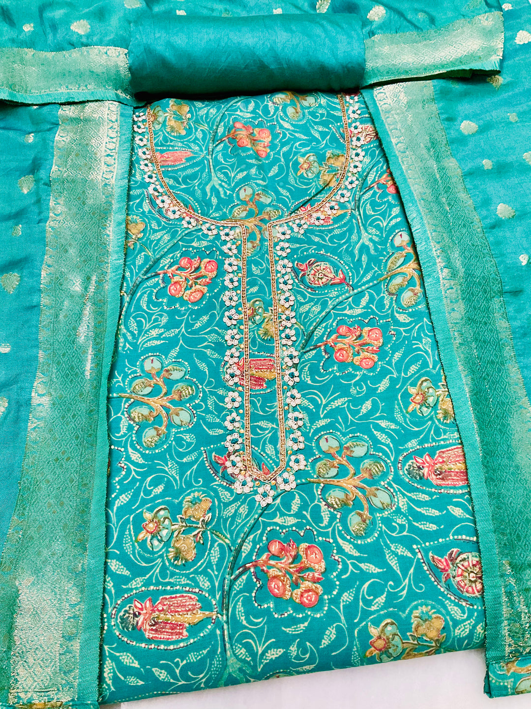 Chanderi Silk Embroidered Unstiched Suit -46927