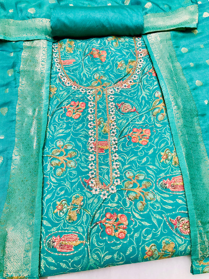 Chanderi Silk Embroidered Unstiched Suit -46927