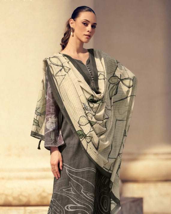 44423 - Printed Cotton Embroidered Suit With Cotton Duppatta