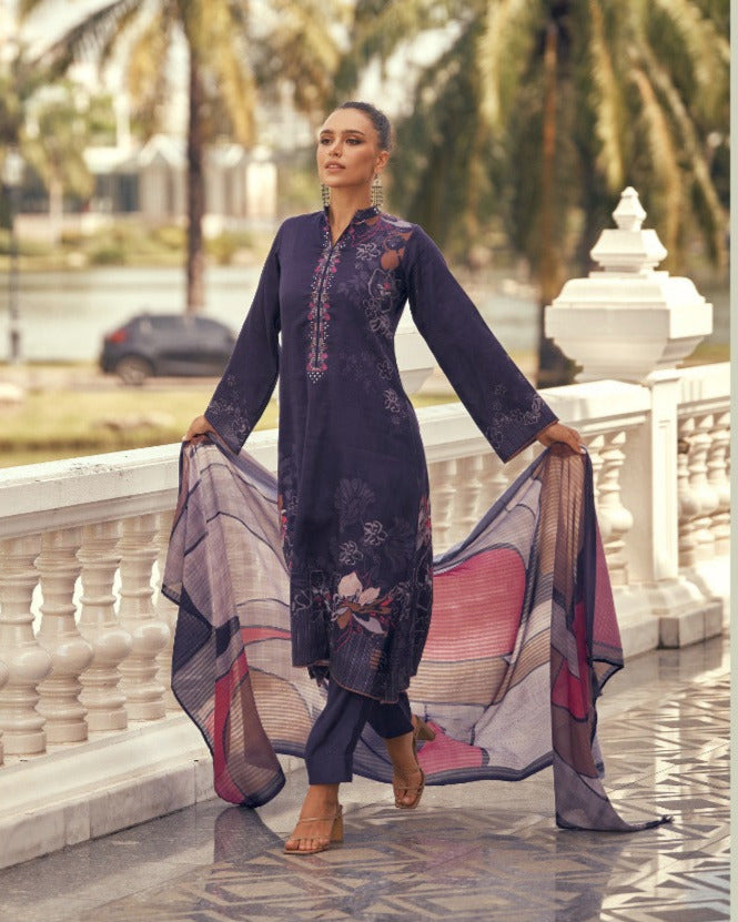 44444 - Printed Cotton Embroidered Suit With Cotton Duppatta
