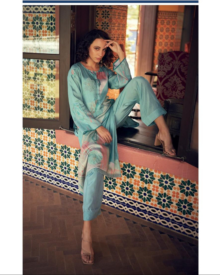 44427 - Printed Cotton Embroidered Suit With Cotton Duppatta