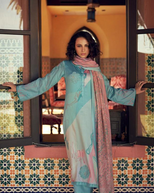 44427 - Printed Cotton Embroidered Suit With Cotton Duppatta