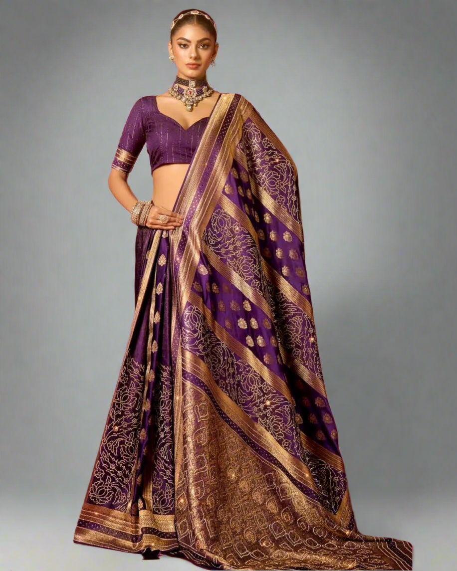 Meher – Royal Purple Banarasi Silk Saree with Golden Zari Detailing | Fazals