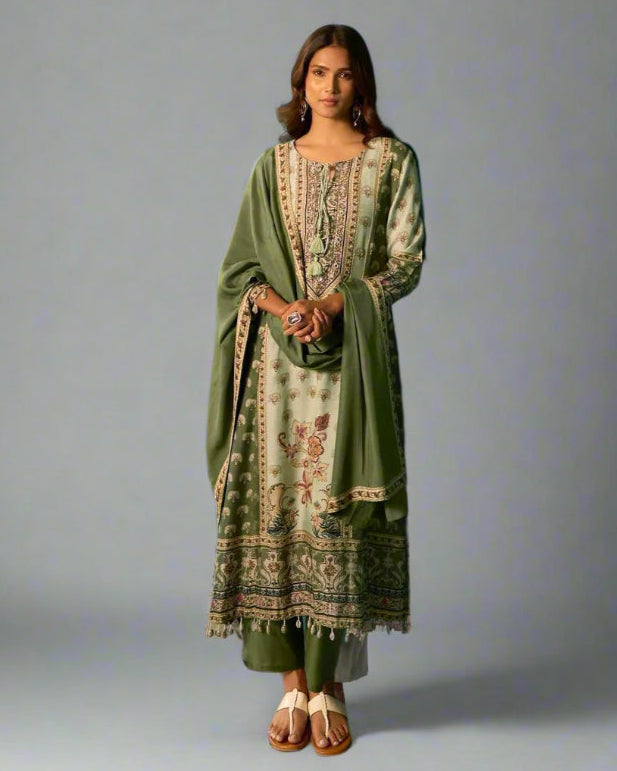 Inaaya – Sage Green Muslin Suit Set for Intimate Celebrations & Ethnic Gatherings