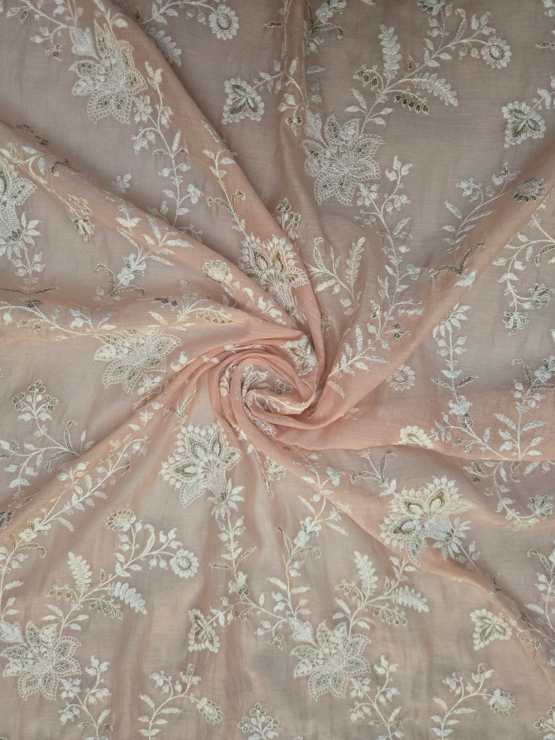 Mull Chanderi Embroidered Fabric