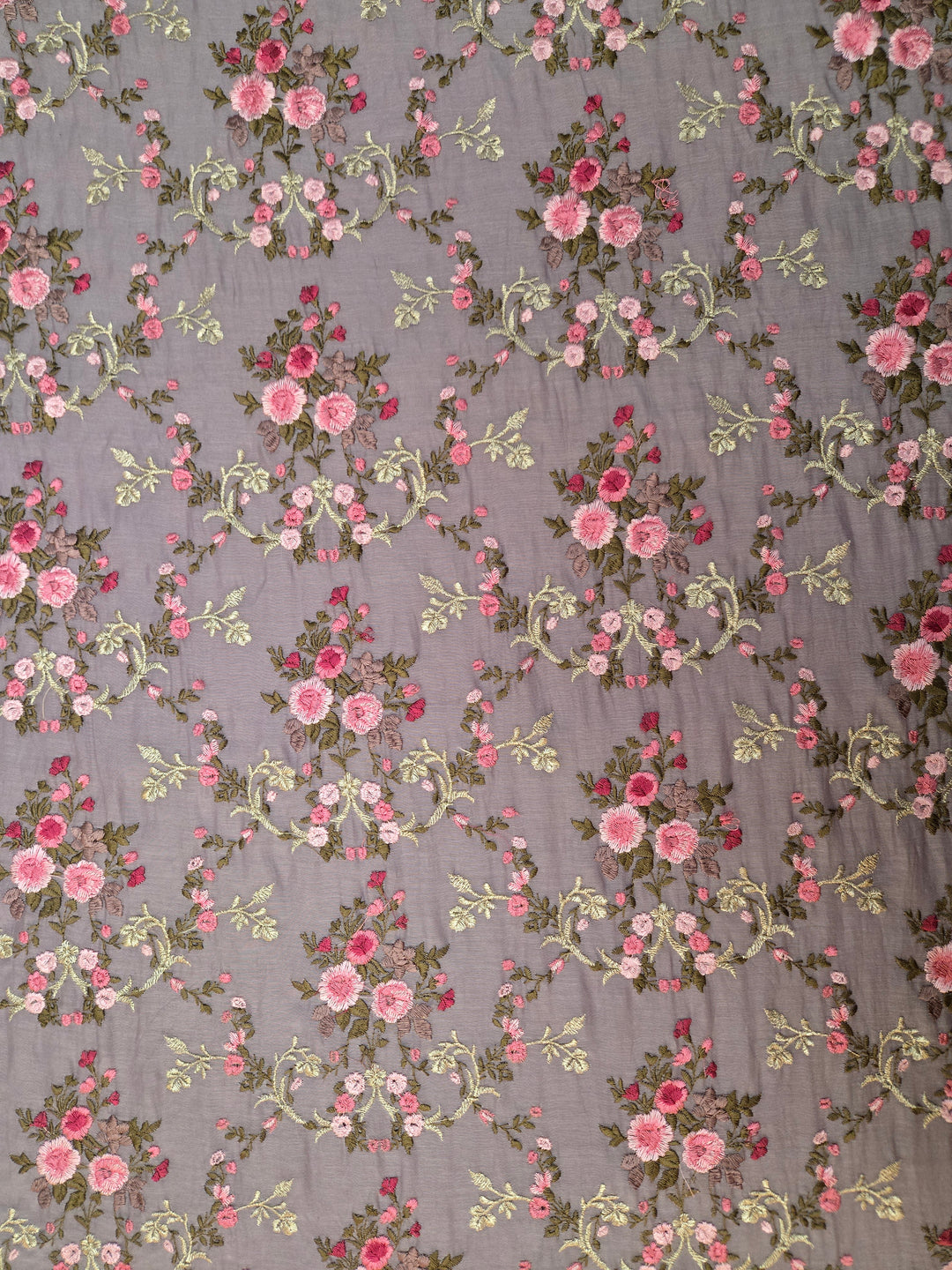Mull Chanderi Embroidered Fabric