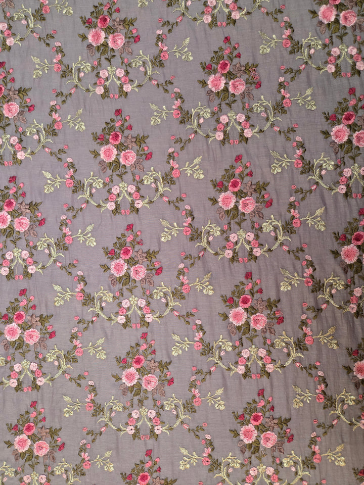 Mull Chanderi Embroidered Fabric