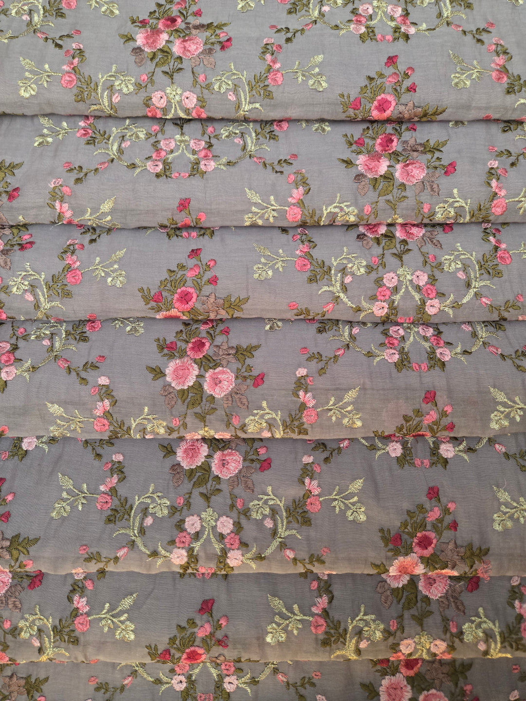 Mull Chanderi Embroidered Fabric