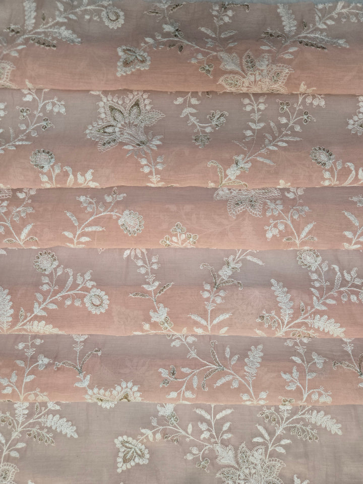 Mull Chanderi Embroidered Fabric