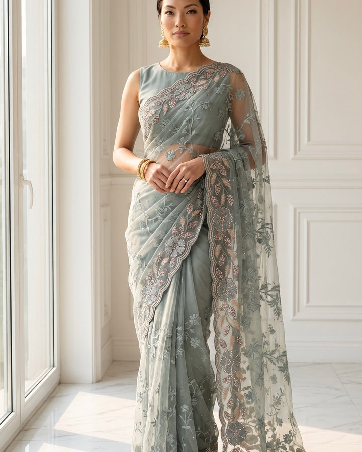 Embroidered Organza Festive Saree (25943)