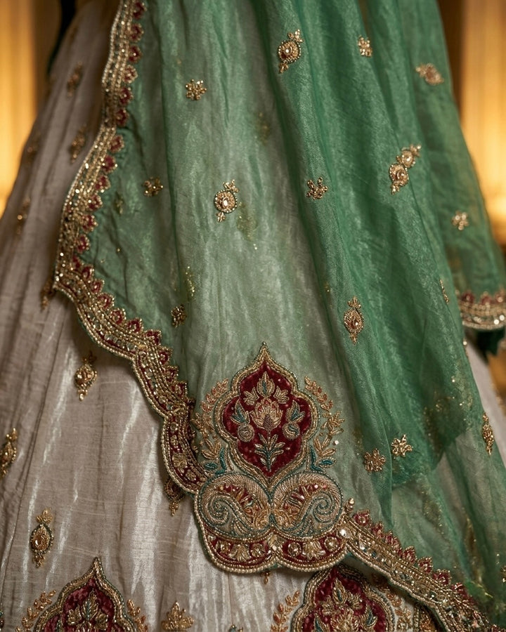 Emerald Tissue Embroidered Bridal Dupatta (53414)