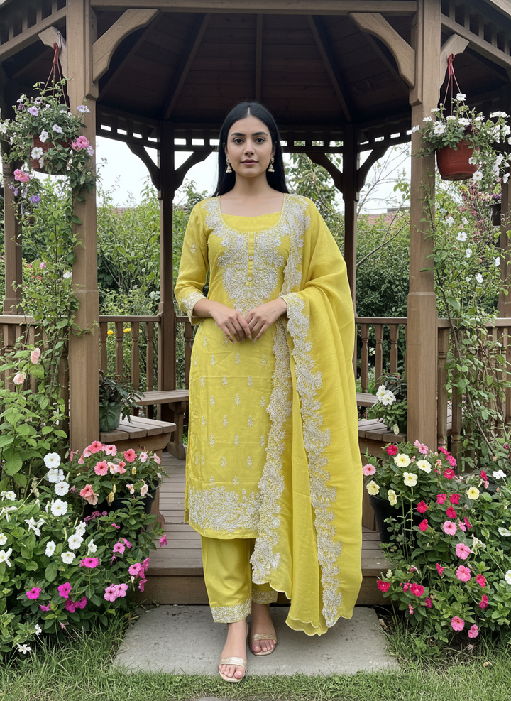 Golden Marigold Zari Embroidered Shimmer Organza (52310)