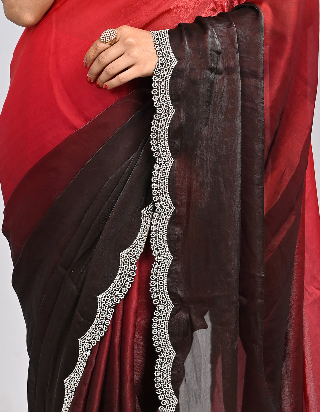 Meher – Ombre Chinnon Saree with Stonework Border & Self-Colour Blouse | Fazals (47750)