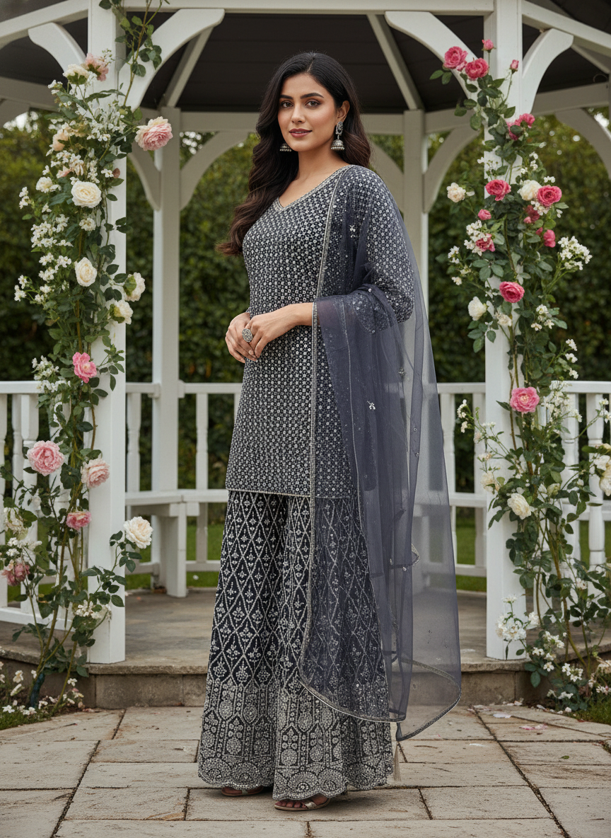 Twilight Elegance Embroidered Georgette Plazo Suit (40650)