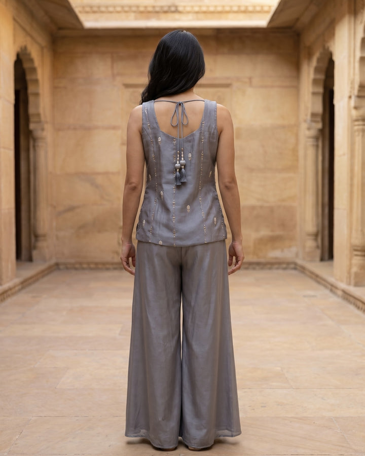 Embroidered Grey Organza Festive Dupatta (47908)